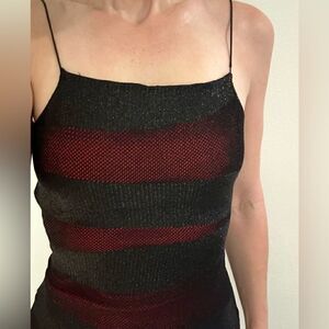90’s black red sexy backless dress s small shimmer fishnet